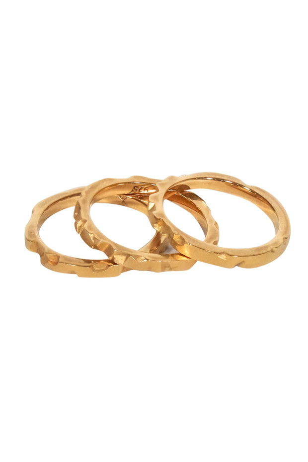 Current Boutique-Sheinfeld Rodriguez - Gold Colored Sterling Silver Textured Rings Sz 5.5