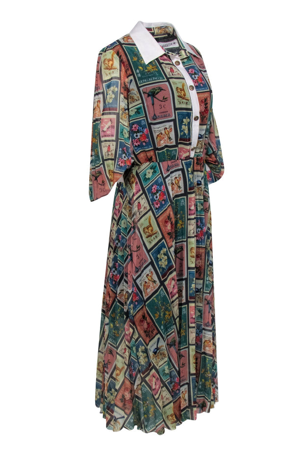 Current Boutique-Shirtaporter - Multi Color Postage Stamp Print Maxi Dress Sz M