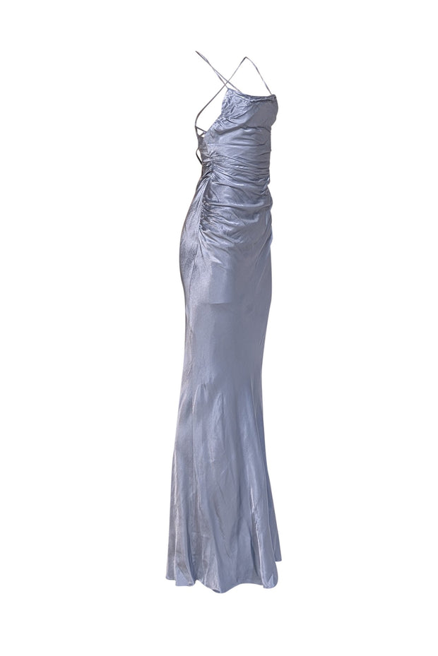 Shona Joy - Powder Blue Satin Lace Back Maxi Dress Sz 2 - Current Boutique