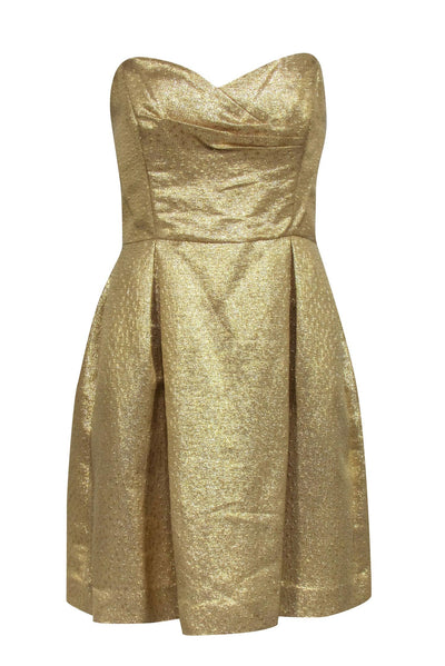 Current Boutique-Shoshanna - Gold Metallic Strapless Cocktail Dress Sz 10