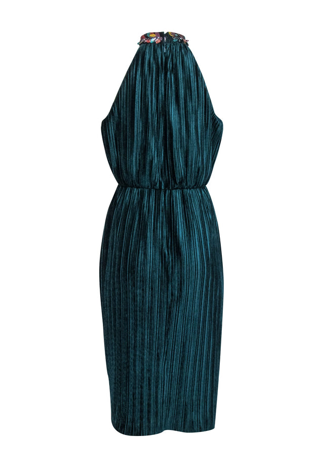 Current Boutique-Shoshanna - Teal Velvet Pleated Sleeveless Dress Sz 6P