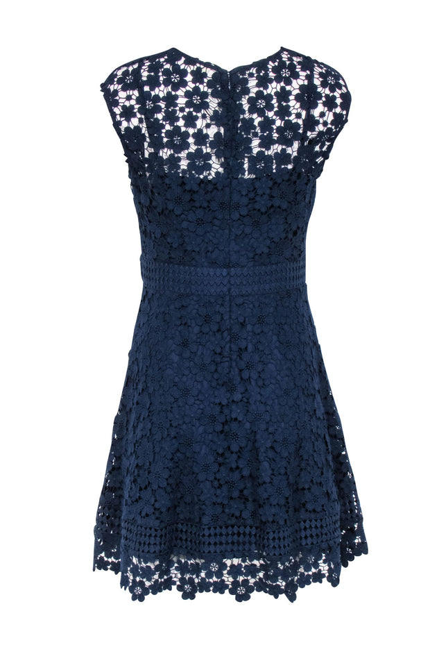 Current Boutique-Shoshanna - Navy Floral Eyelet Lace Fit & Flare Dress Sz 8