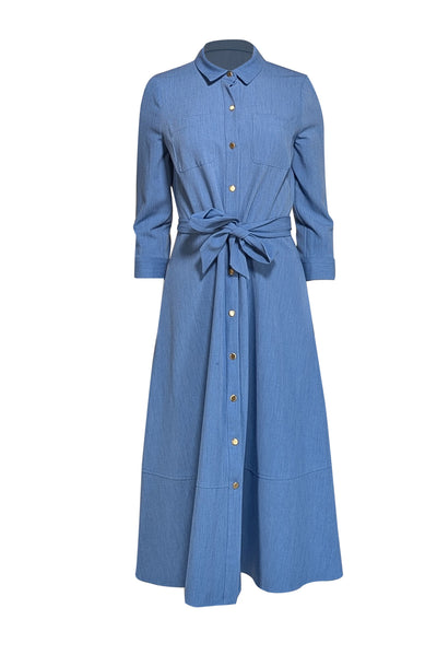 Shoshanna - Blue Belted Midi Shirtdress Sz 6 - Current Boutique