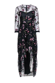 Current Boutique-Shoshanna - Black Mesh Formal Dress w/ Pink Floral Embroidery Sz 2