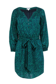 Current Boutique-Shoshanna - Green & Navy Geometric Print Long Sleeve Dress Sz 0