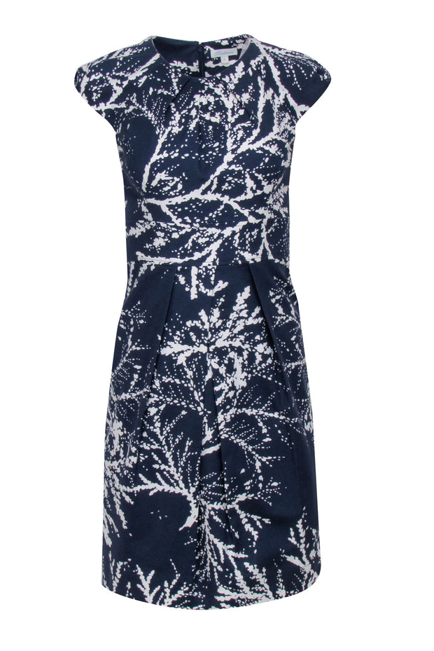 Current Boutique-Shoshanna - Navy & White Print Cap Sleeve Sheath Dress Sz 4