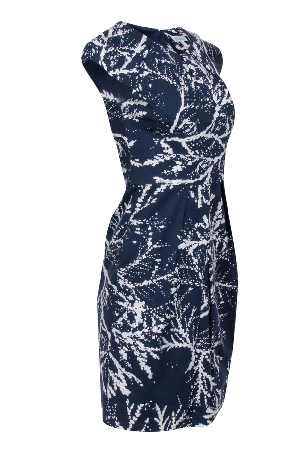 Current Boutique-Shoshanna - Navy & White Print Cap Sleeve Sheath Dress Sz 4