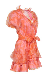 Current Boutique-Show Me Your Mumu - Orange & Pink Watercolor Print Ruffle Dress Sz S