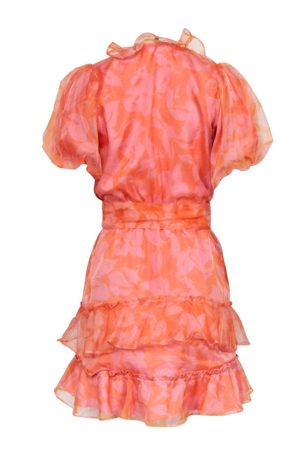 Current Boutique-Show Me Your Mumu - Orange & Pink Watercolor Print Ruffle Dress Sz S