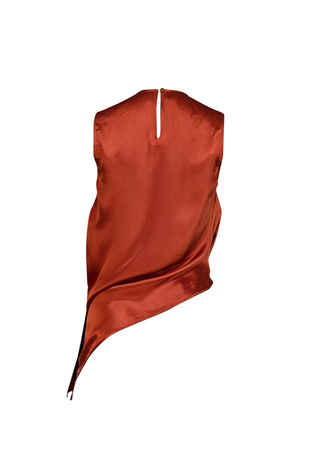 Current Boutique-Sies Marjan - Orange Silk Asymmetrical Draped Top Sz 2