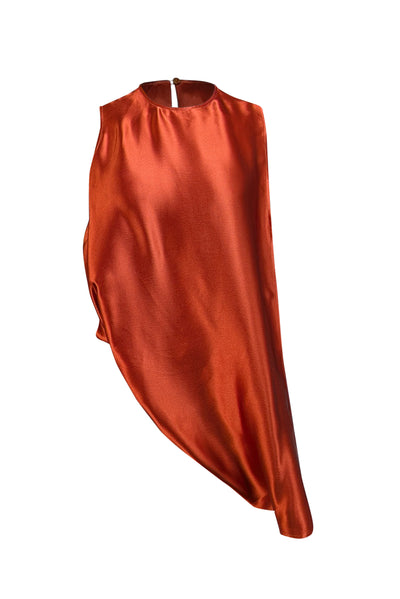 Current Boutique-Sies Marjan - Orange Silk Asymmetrical Draped Top Sz 2