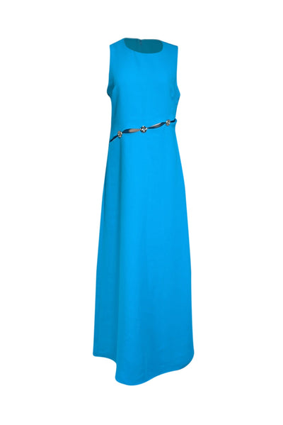Current Boutique-Simon Miller - Aqua Blue Sleeveless Dress w/ Silver Waist Buttons & Cut Outs Sz 12