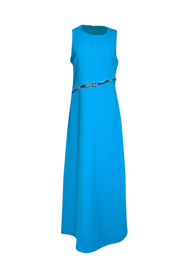 Current Boutique-Simon Miller - Aqua Blue Sleeveless Dress w/ Silver Waist Buttons & Cut Outs Sz 12