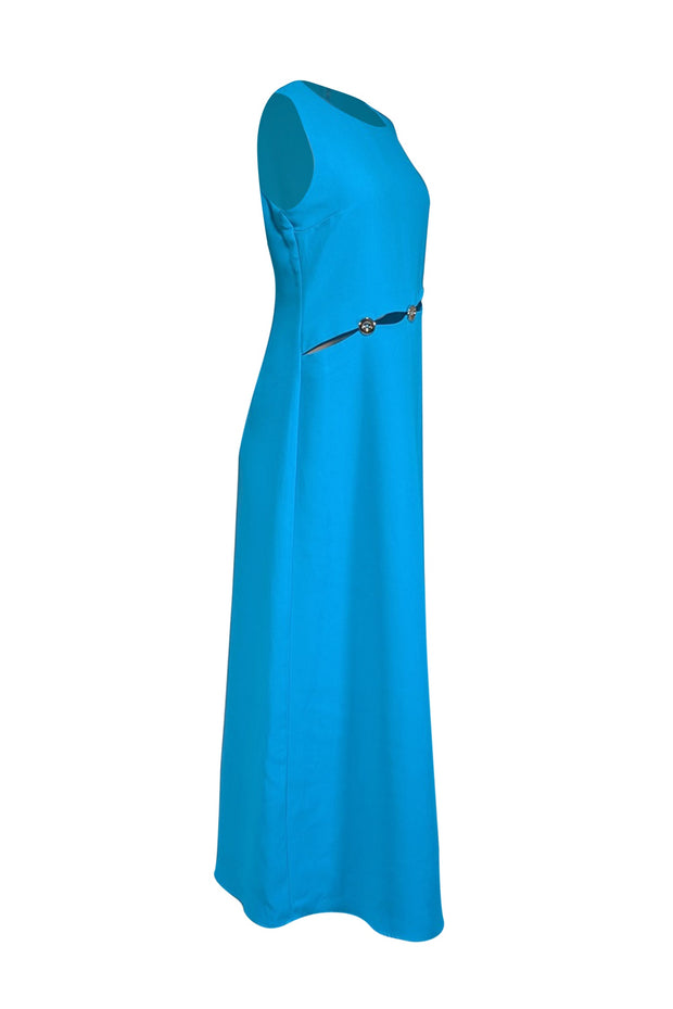 Current Boutique-Simon Miller - Aqua Blue Sleeveless Dress w/ Silver Waist Buttons & Cut Outs Sz 12