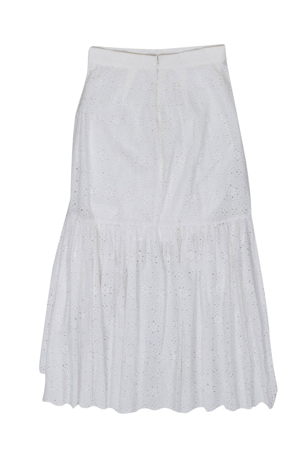 Current Boutique-Sir - White Eyelet Lace Ruffle Front High-Low Skirt Sz 4