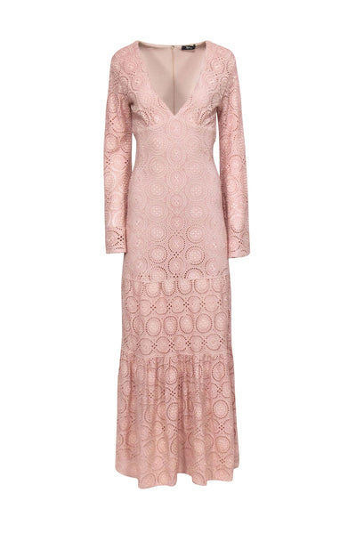 Current Boutique-SKY - Beige Tiered Eyelet Long Sleeve Maxi Dress Sz XS