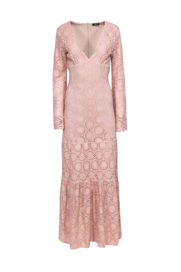Current Boutique-SKY - Beige Tiered Eyelet Long Sleeve Maxi Dress Sz XS