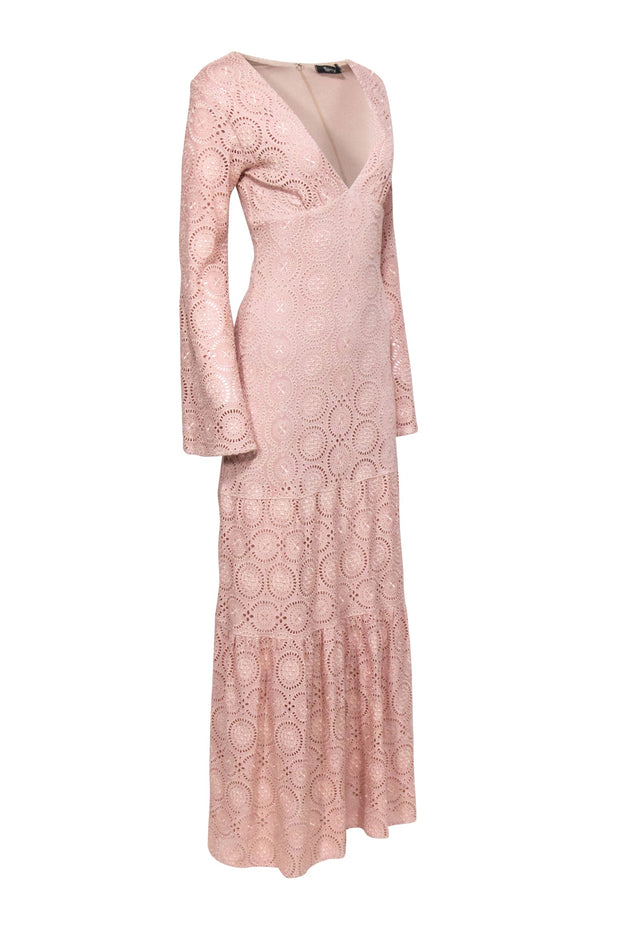 Current Boutique-SKY - Beige Tiered Eyelet Long Sleeve Maxi Dress Sz XS