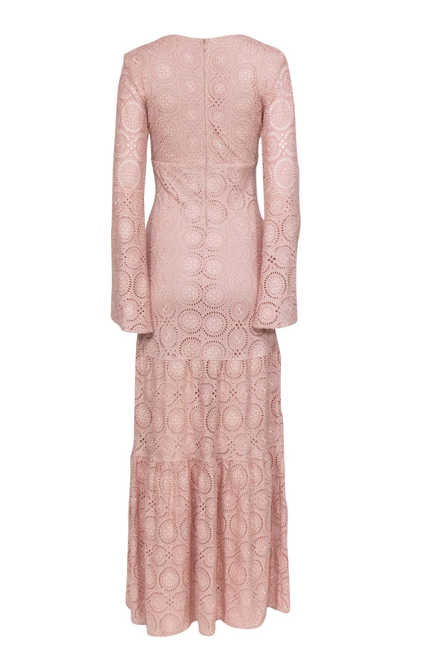Current Boutique-SKY - Beige Tiered Eyelet Long Sleeve Maxi Dress Sz XS