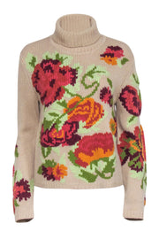 Current Boutique-Sonia Bogner - Beige w/ Multicolor Large Floral Print Sweater Sz 8