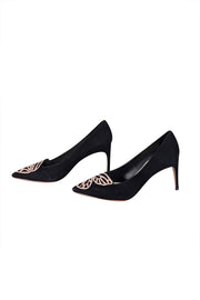 Current Boutique-Sophia Webster - Black Suede Rose Gold Butterfly Toe Pumps Sz 11