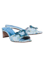 Current Boutique-Sophia Webster x LoveShackFancy - Blue Floral Print Jeweled Mule Heel Sz 8.5
