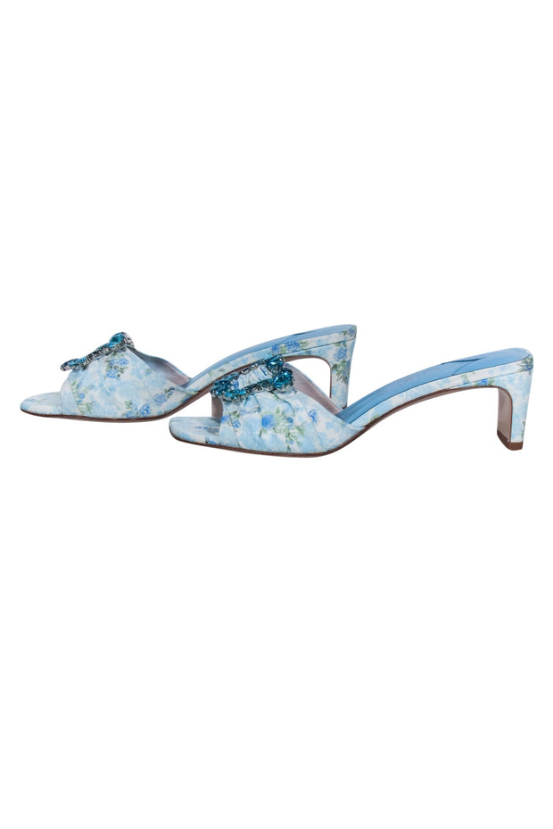 Current Boutique-Sophia Webster x LoveShackFancy - Blue Floral Print Jeweled Mule Heel Sz 8.5