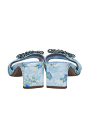 Current Boutique-Sophia Webster x LoveShackFancy - Blue Floral Print Jeweled Mule Heel Sz 8.5