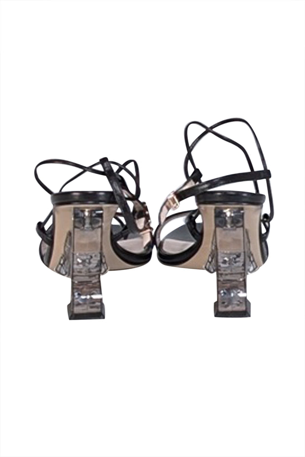 Current Boutique-Sophia Webster = Black Leather "Paloma 85MM" Strappy Open Toe Pumps Sz 6