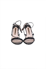 Current Boutique-Sophia Webster = Black Leather "Paloma 85MM" Strappy Open Toe Pumps Sz 6