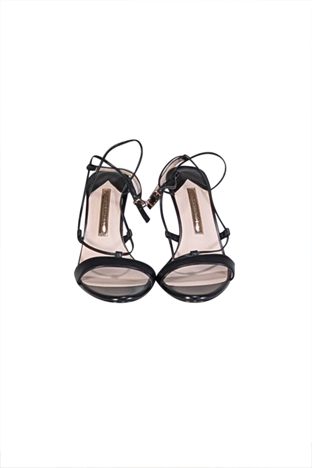 Current Boutique-Sophia Webster = Black Leather "Paloma 85MM" Strappy Open Toe Pumps Sz 6