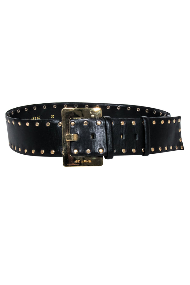 Current Boutique-St. John - Black w/ Gold Stud Belt Sz 10