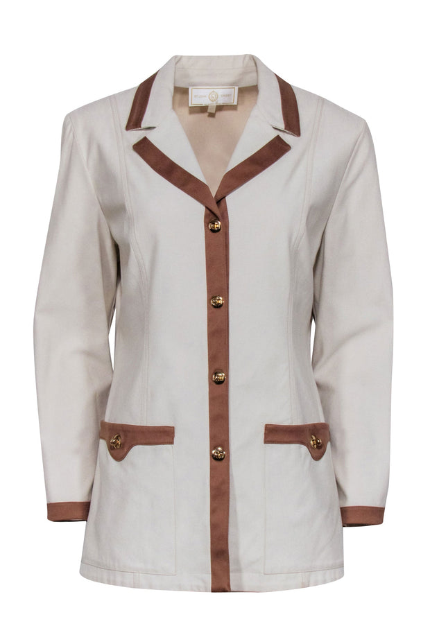 Current Boutique-St. John - Beige w/ Tan Trim Blazer Sz M