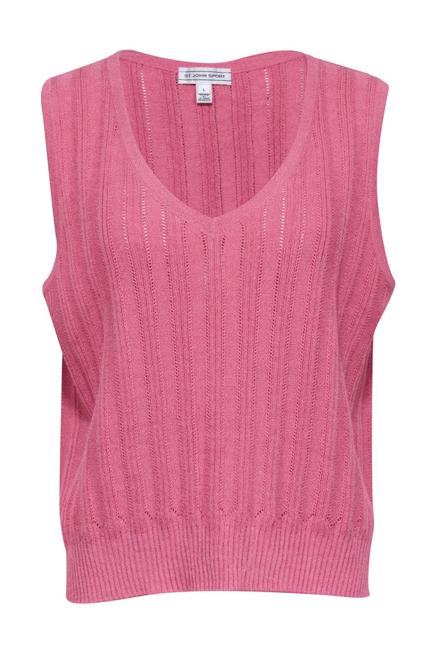 Current Boutique-St. John - Pink Wool Blend V-Neck Tank Sz L