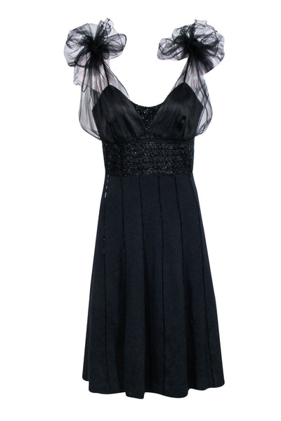 Current Boutique-St. John - Black Knit & Tulle Midi Dress w/ Beading Accent Sz 8