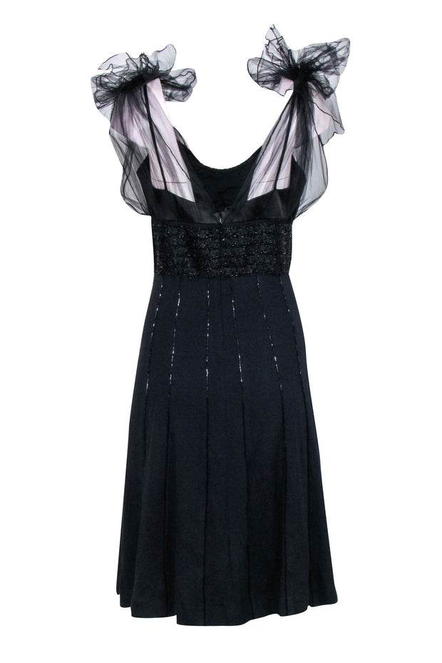 Current Boutique-St. John - Black Knit & Tulle Midi Dress w/ Beading Accent Sz 8