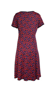 St. John - Navy, Red, & Blue Patterned Knit Short Sleeve Dress Sz 10 - Current Boutique