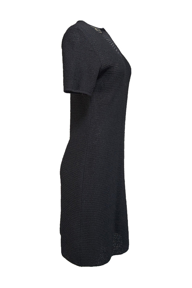 St. John - Black Knit Short Sleeve Dress Sz S - Current Boutique