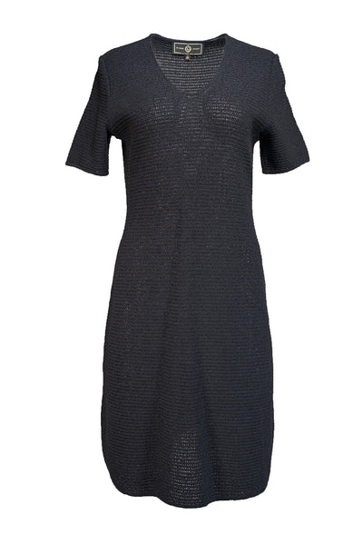 St. John - Black Knit Short Sleeve Dress Sz S - Current Boutique