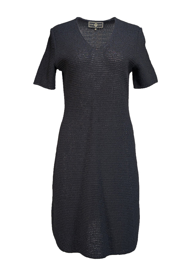 St. John - Black Knit Short Sleeve Dress Sz S - Current Boutique