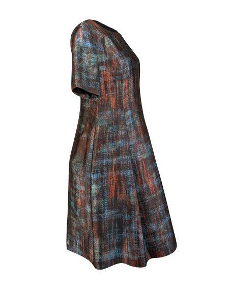 Current Boutique-St. John - Teal, Red, Blue, & Black Printed Silk & Wool Blend Dress Sz 8