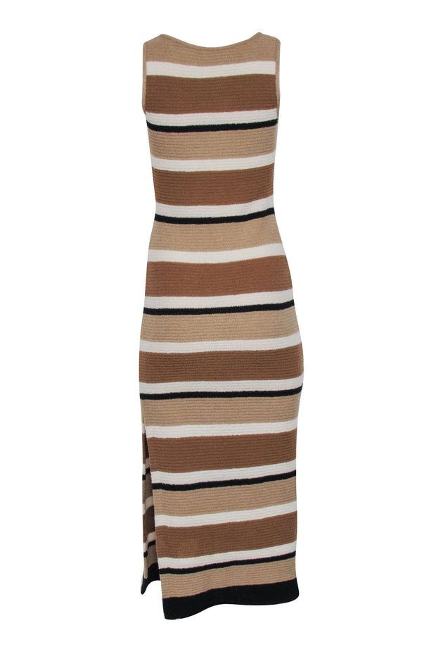 Current Boutique-St. John - Beige, Ivory, & Black Striped Knit Maxi Dress Sz P