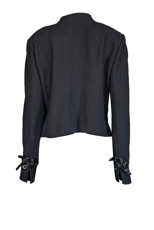 St. John - Black Knit Jacket w/ Embellished Ribbon Detail Sz 10 - Current Boutique