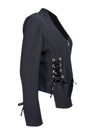 St. John - Black Knit Jacket w/ Embellished Ribbon Detail Sz 10 - Current Boutique