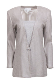 Current Boutique-St. John - Champagne Gold Metallic Knit Jacket w/ Detachable Front Panel Sz 10