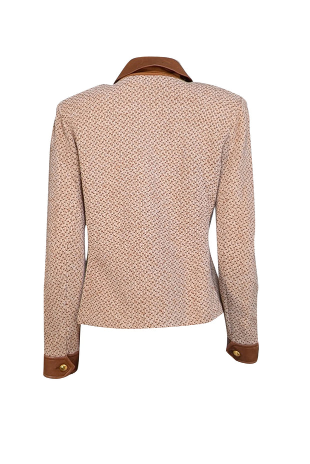 Current Boutique-St. John - Light Brown & Tan Wool Blend Jacket w/ Leather Trim Sz 4