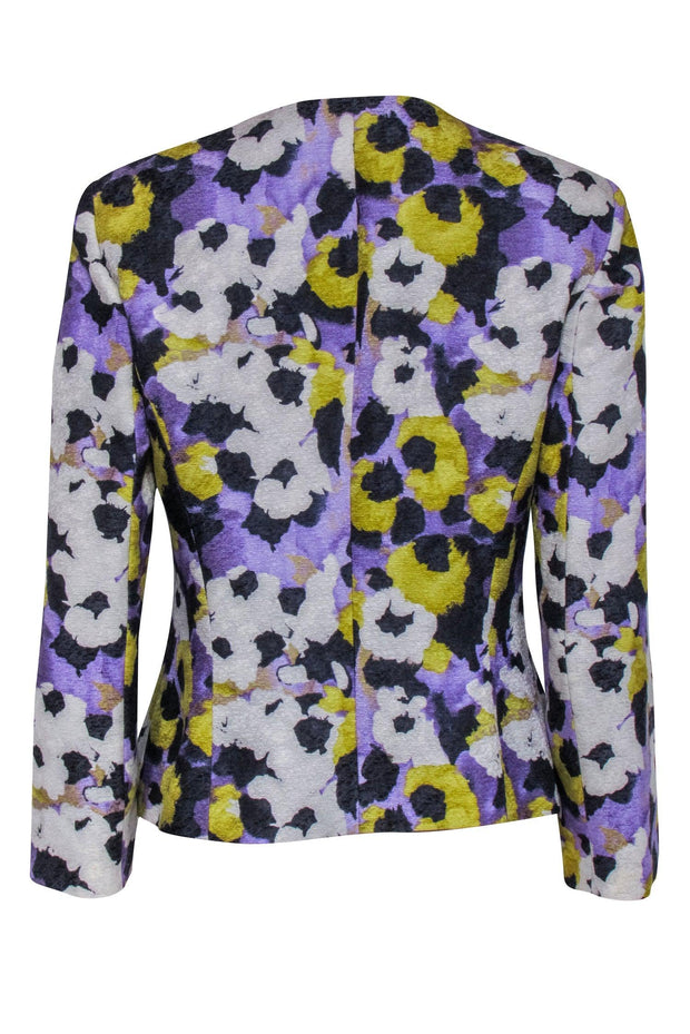 Current Boutique-St. John - Lavender, Black, White, & Green Splotch Floral Print Jacket Sz 4