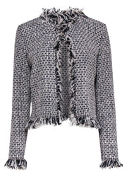 Current Boutique-St. John - Beige & Black Woven Jacket w/ Fringe Trim Sz 8