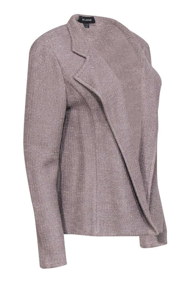 Current Boutique-St. John - Taupe Open Front Knit Jacket w/ Metallic Threading Sz 8