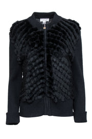 Current Boutique-St. John - Black Rabbit Front Zip Up Jacket Sz L